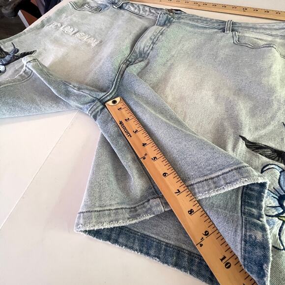 Homme + Femme NEW Embroidered Paradise Denim Shorts Unisex 44 Blue Hummingbird - Picture 11 of 12